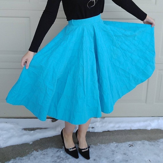 AQUA CIRCLE SKIRT 1950s 50s cotton xs xxs (K10) - image 2