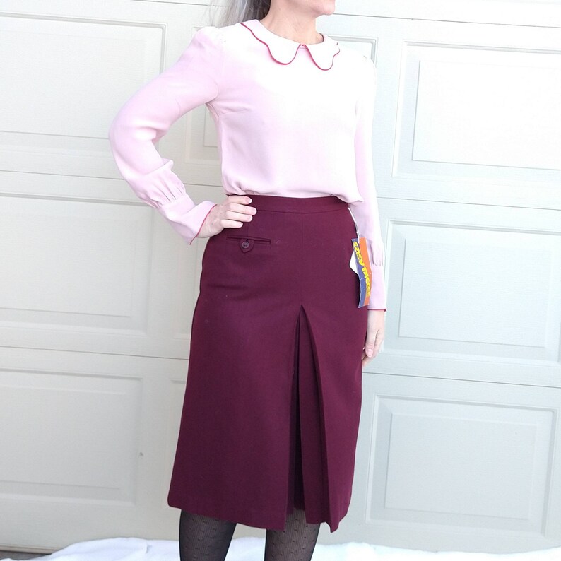 deadstock BURGUNDY WOOL SKIRT high waist A-line S B6 image 3