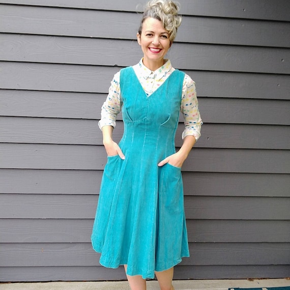 AQUA 50's CORDUROY DRESS fit and flare vicky vaugh