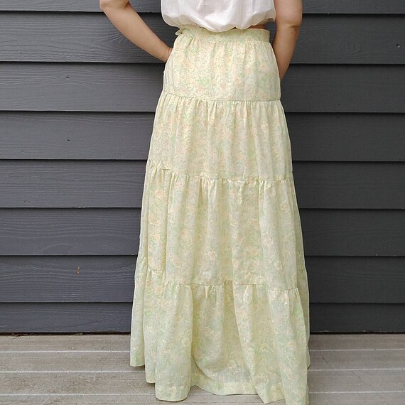 yellow + green TIERED MAXI SKIRT vintage 1970's p… - image 7