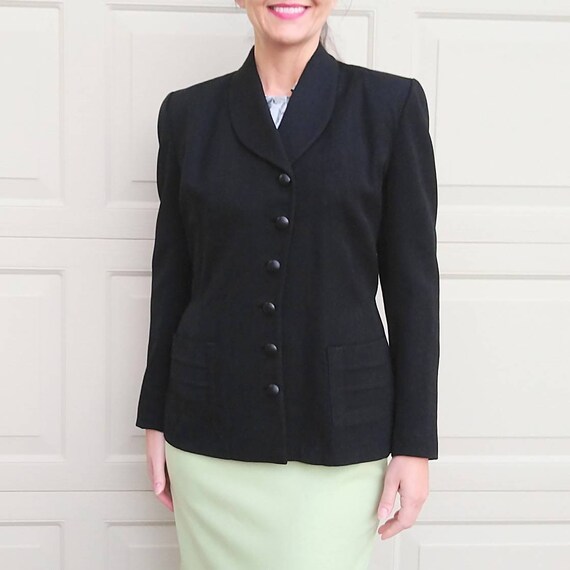 1940's BLACK WOOL JACKET 40's suit blazer S (D10) - Gem