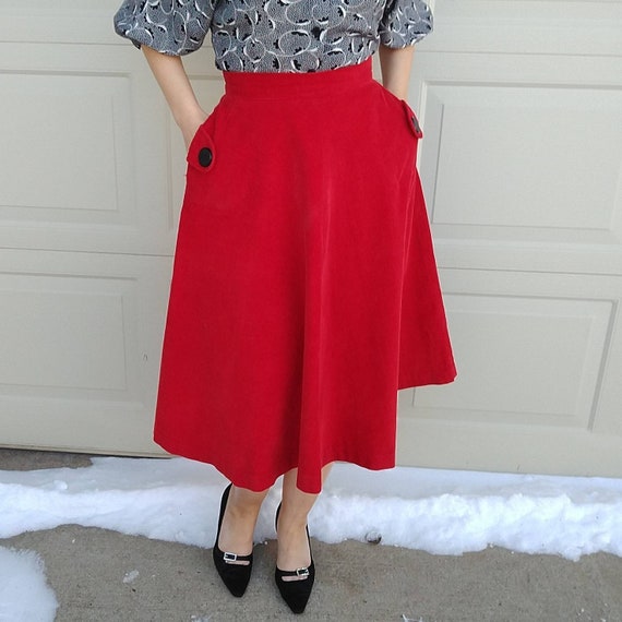 RED CORDUROY SKIRT 1950s 50s by petti xs (D2) - image 4