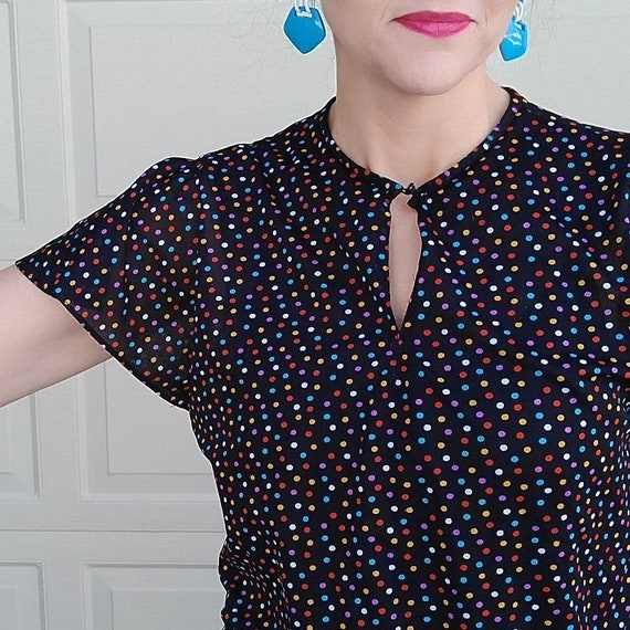 1980's CONFETTI PEPLUM DRESS polkadot 80's S (A12) - image 3