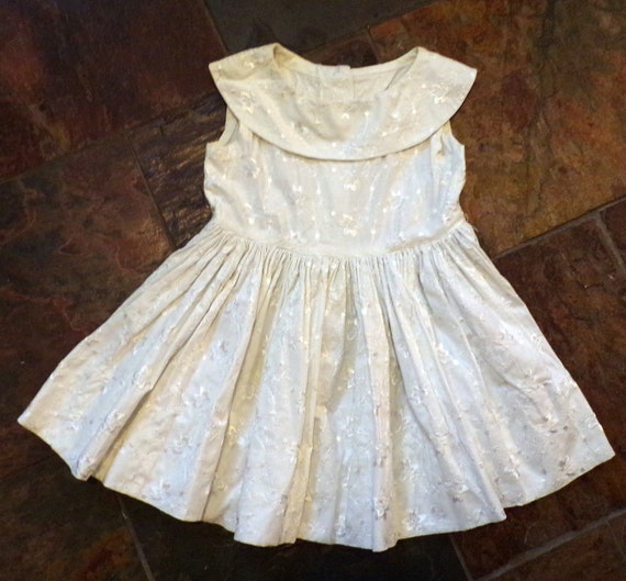 50s 1950s GIRLS VINTAGE DRESS Embroidered White 3 4 E3 | Etsy