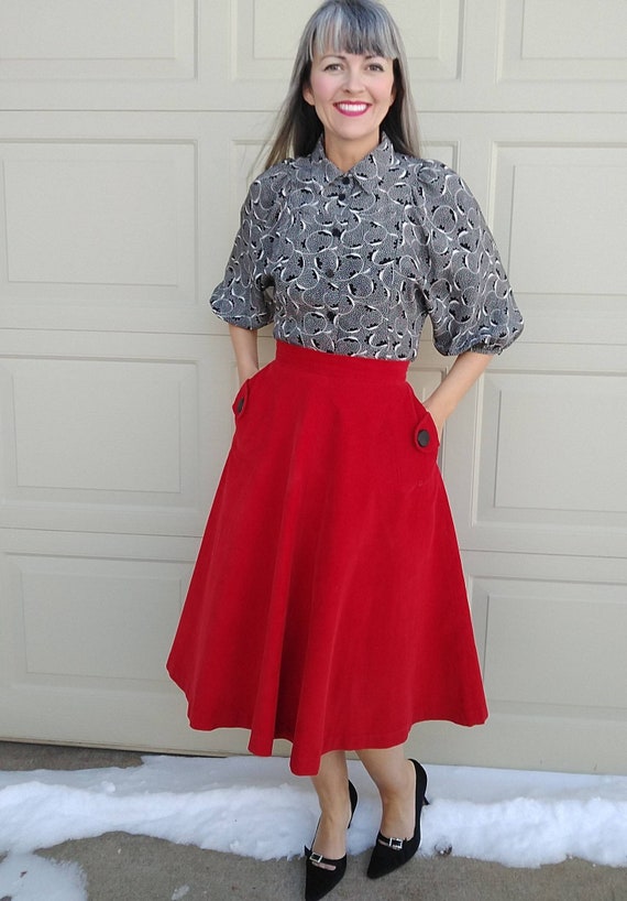 RED CORDUROY SKIRT 1950s 50s by petti xs (D2) - image 1