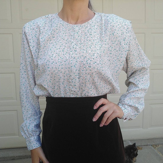 1980's 1990's FAILLE BLOUSE teal brown M L (K11)