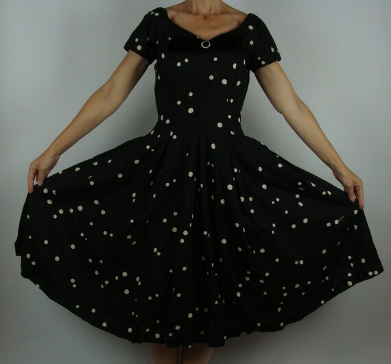 BLACK POLKA DOT 50's full skirt jerry gilden dress