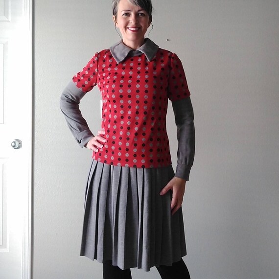 MOD LATE 1960's DRESS suit 2 piece set polka dots