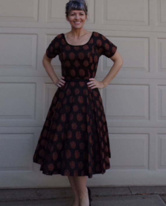 BLACK SATIN JACQUARD mckettrick dress roses M L 30