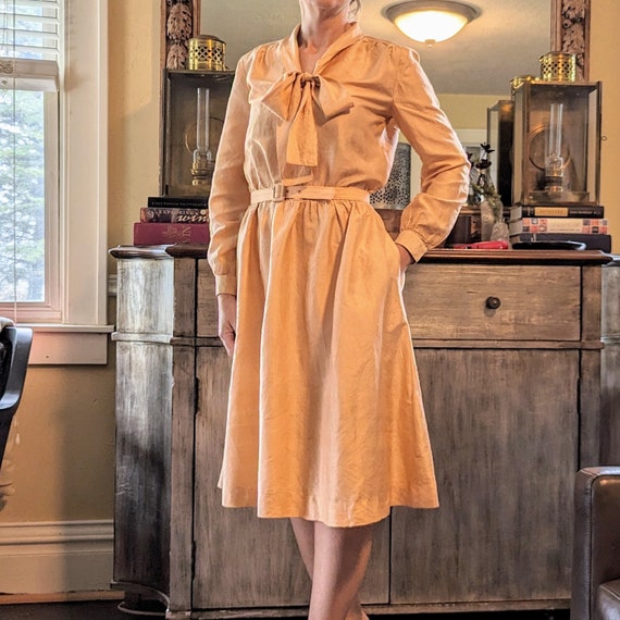 APRICOT SILK Shirtwaist DRESS M Etsy
