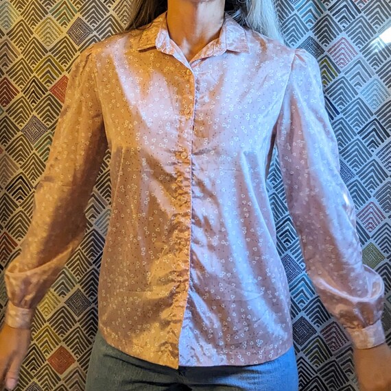 1980's pink SILKY FLORAL BLOUSE 80's S (O3) - image 6