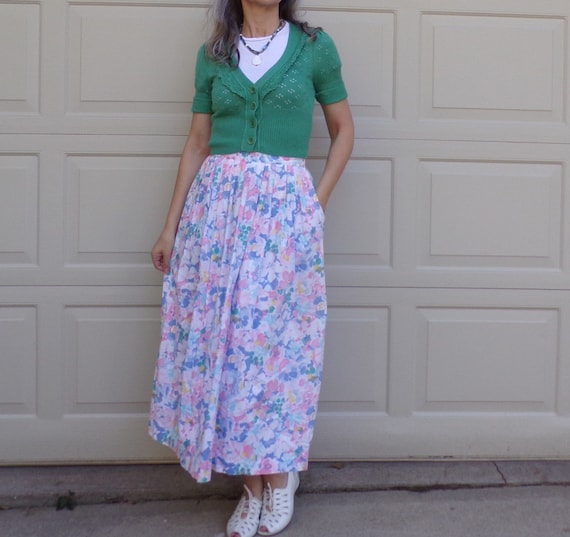 PASTEL FLORAL SKIRT jos a bank 1980's 80's S (B8) - image 1