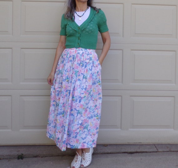 PASTEL FLORAL SKIRT jos a bank 1980's 80's S (B8) - image 1