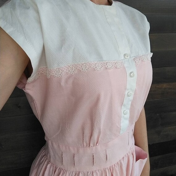 PINK COTTON PIQUE 1950's 50's dress S M (F6) - image 5