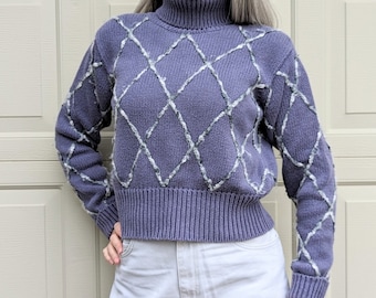 CHUNKY PURPLE TURTLENECK sweater 1990's 90's S M (O6)