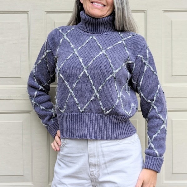 CHUNKY PURPLE TURTLENECK sweater 1990's 90's S M (O6)