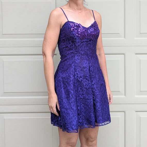 PURPLE PARTY DRESS fit n flare mini 1980's S (O3) - image 3