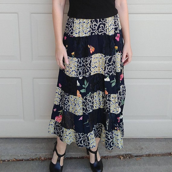 1990's PATCHWORK MAXI SKIRT 90's S (A2) - image 2