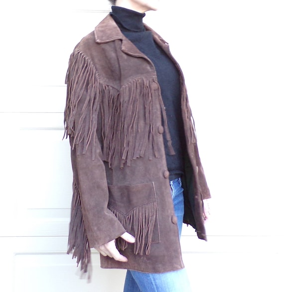 BROWN fringed SUEDE LEATHER jacket fringe 1970's 7