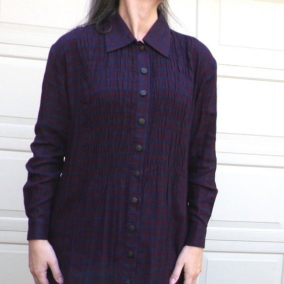 1980s 1990s PLAID SHIRT DRESS S M (N1) - image 4