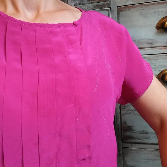 PINK SILK BLOUSE 1980's 80's S (F7) - image 6