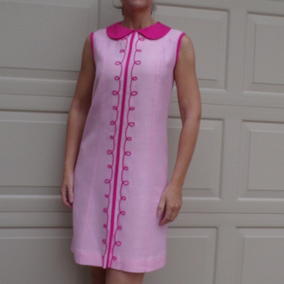 PINK peter pan collar MOD DRESS S carol brent 1960