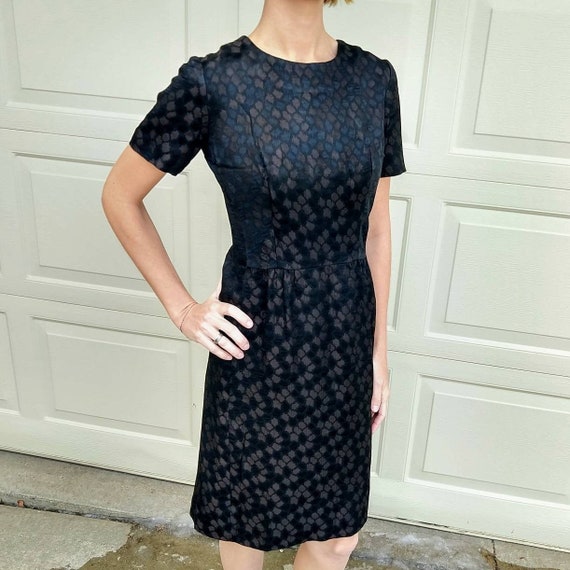 AMEN WARDY sateen sheath DRESS black brown jacquar