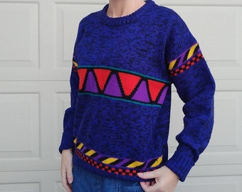 1980's ARROW WOOL SWEATER geo pullover L (N2)