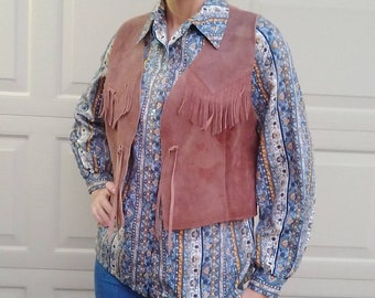 vintage FRINGED SUEDE VEST leather western S (G3)