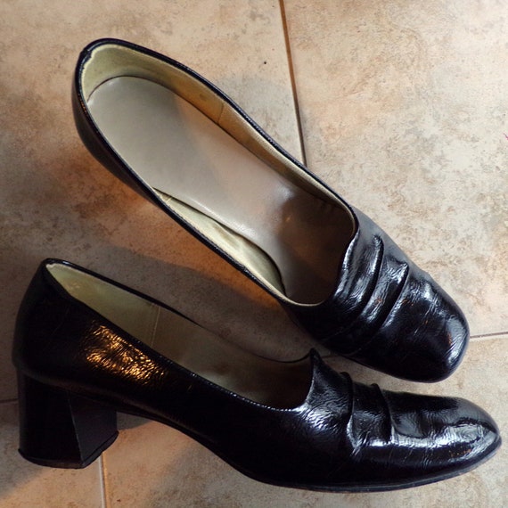 BLACK MOD PUMPS low heels shoes 60's 1960's 9 (F2)
