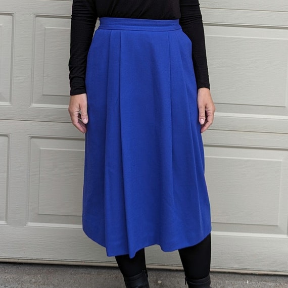 electric blue wool VINTAGE DONCASTER midi SKIRT S… - image 2