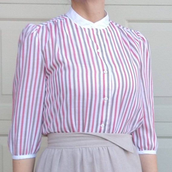 main street 1980's STRIPED VINTAGE BLOUSE pink wh… - image 2