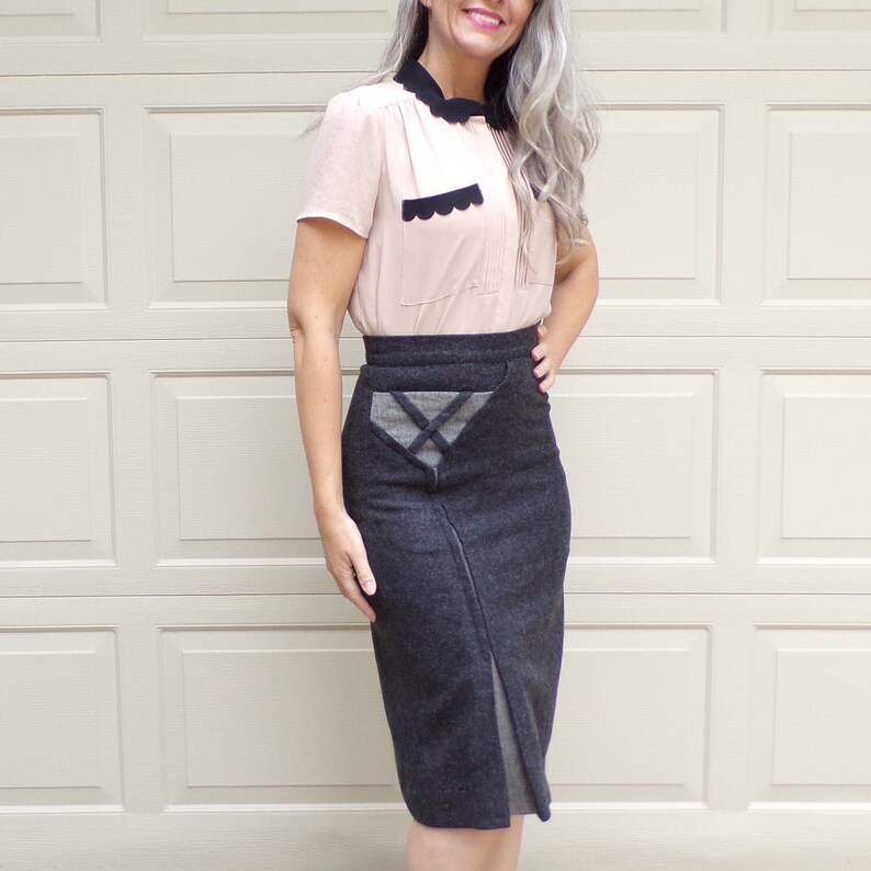 CHARCOAL gray WOOL SKIRT knee length straight xs D5 Etsy