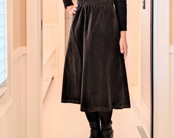 VELVET MIDI SKIRT pull-on wool 1970's 1980's M (K9)