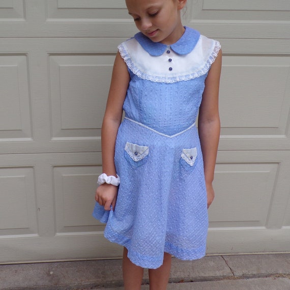 ADORABLE 1950's GIRLS DRESS cornflower blue sheer… - image 1