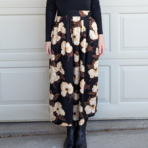 1980's 1990's RAYON MAXI SKIRT floral S M (A10) - image 4