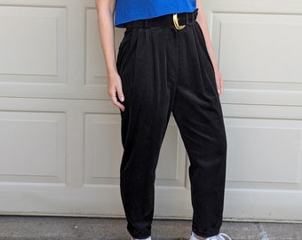 deadstock BLACK CORDUROY TROUSERS with belt M (O4)