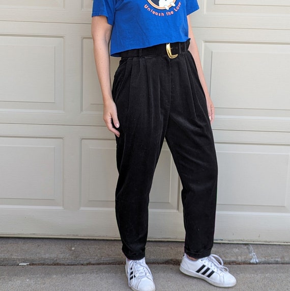 deadstock BLACK CORDUROY TROUSERS with belt M (O4)