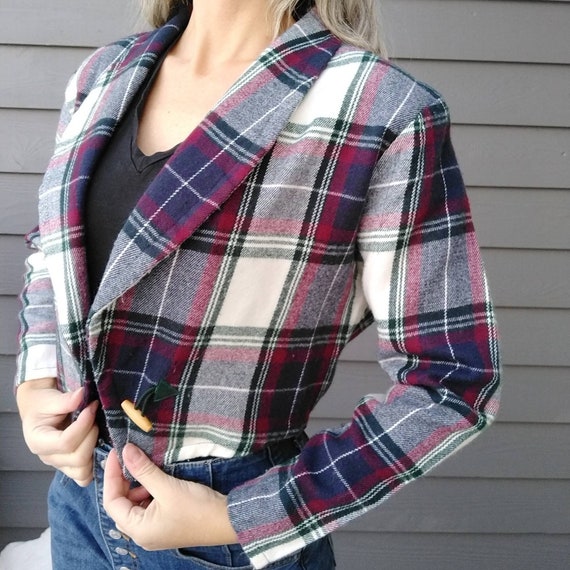 CROPPED PLAID JACKET 1980's 80's M (N6) - image 3