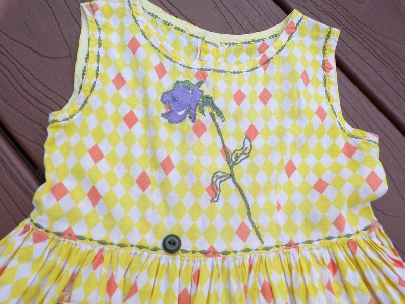 VINTAGE BABY DRESS novelty print appliqu\u00e9 50/'s 2T 2 T