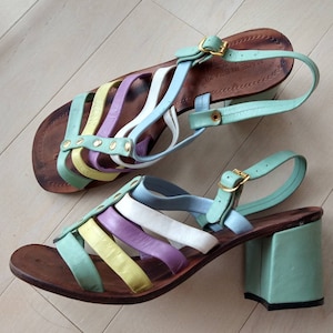 1960&#39;s PASTEL SLINGBACK SANDALS heels 60&#39;s mod 6.5 7 (J7)