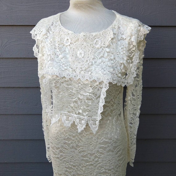 1980's SHEER LACE DRESS 80's xs (K5) - image 2