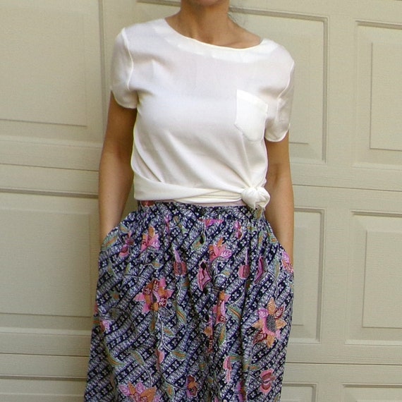 BATIK PRINT maxi SKIRT vintage cotton S (G8) - image 5