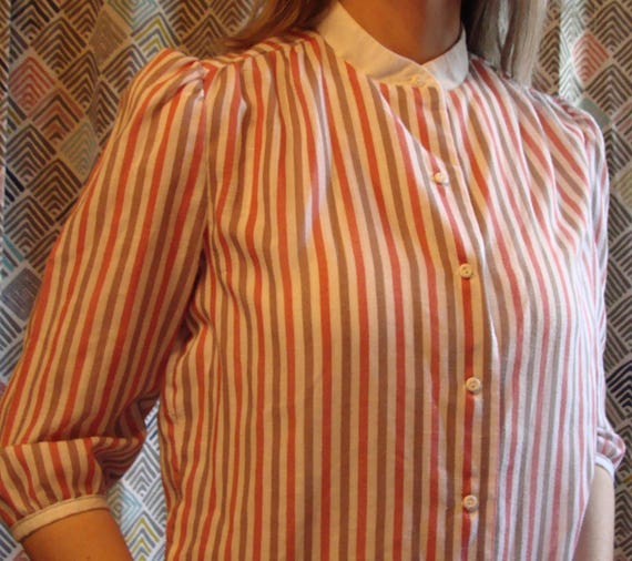 main street 1980's STRIPED VINTAGE BLOUSE pink wh… - image 3