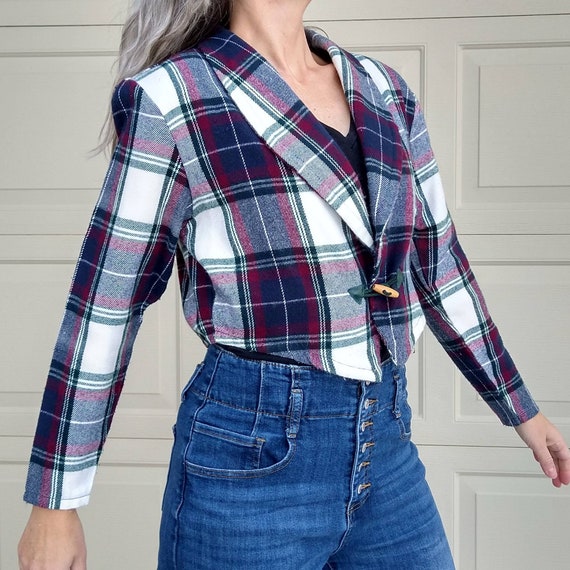 CROPPED PLAID JACKET 1980's 80's M (N6) - image 5