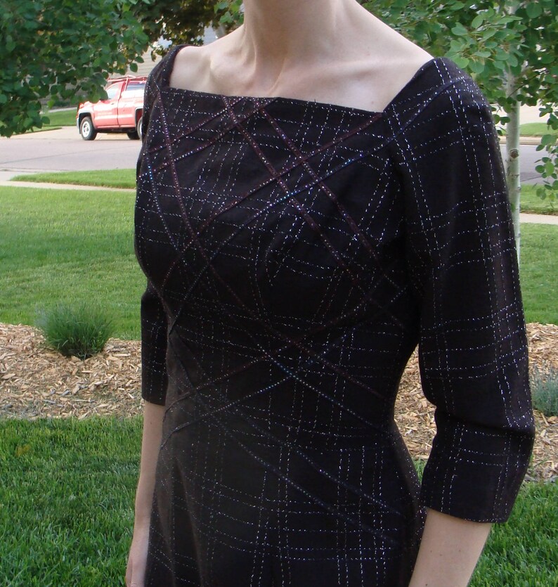 ellen kaye AMAZING 1960/'s METALLIC PLAID wool dress 28 waist F6