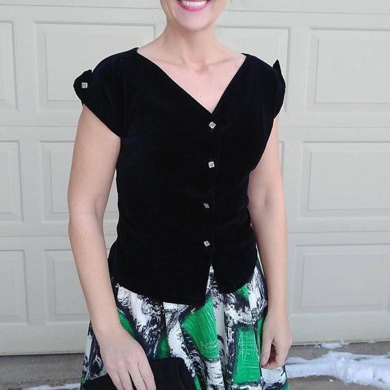 BLACK VELVET 1950's TOP 50's blouse S