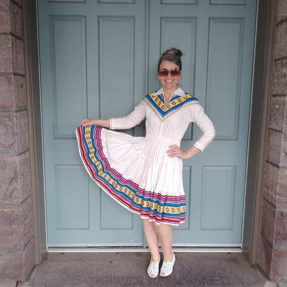 SEMINOLE PATCHWORK circle skirt twirl DRESS S (B6)