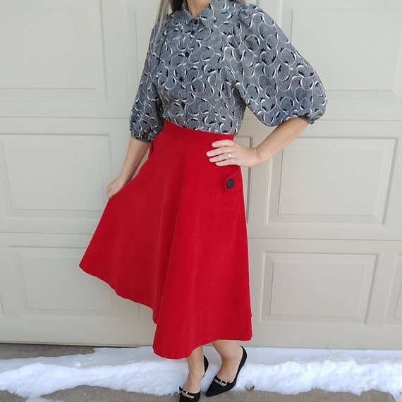 RED CORDUROY SKIRT 1950s 50s by petti xs (D2) - image 6