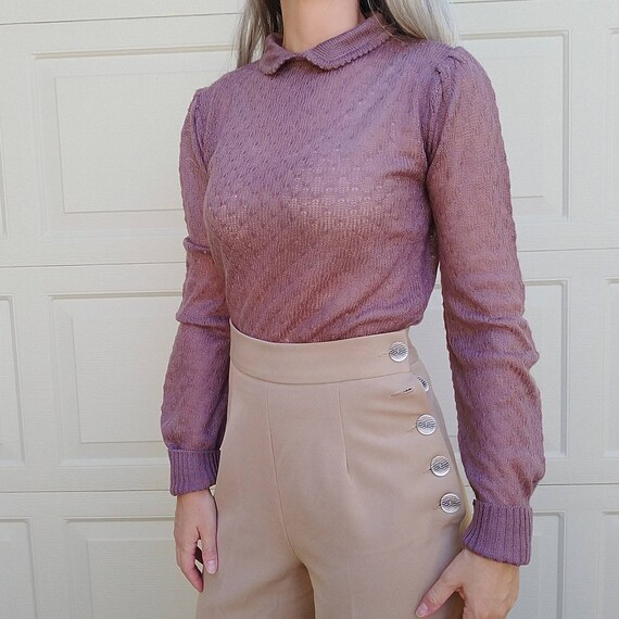 MAUVE SHEER peter pan collar SWEATER 1970's 1980'… - image 4